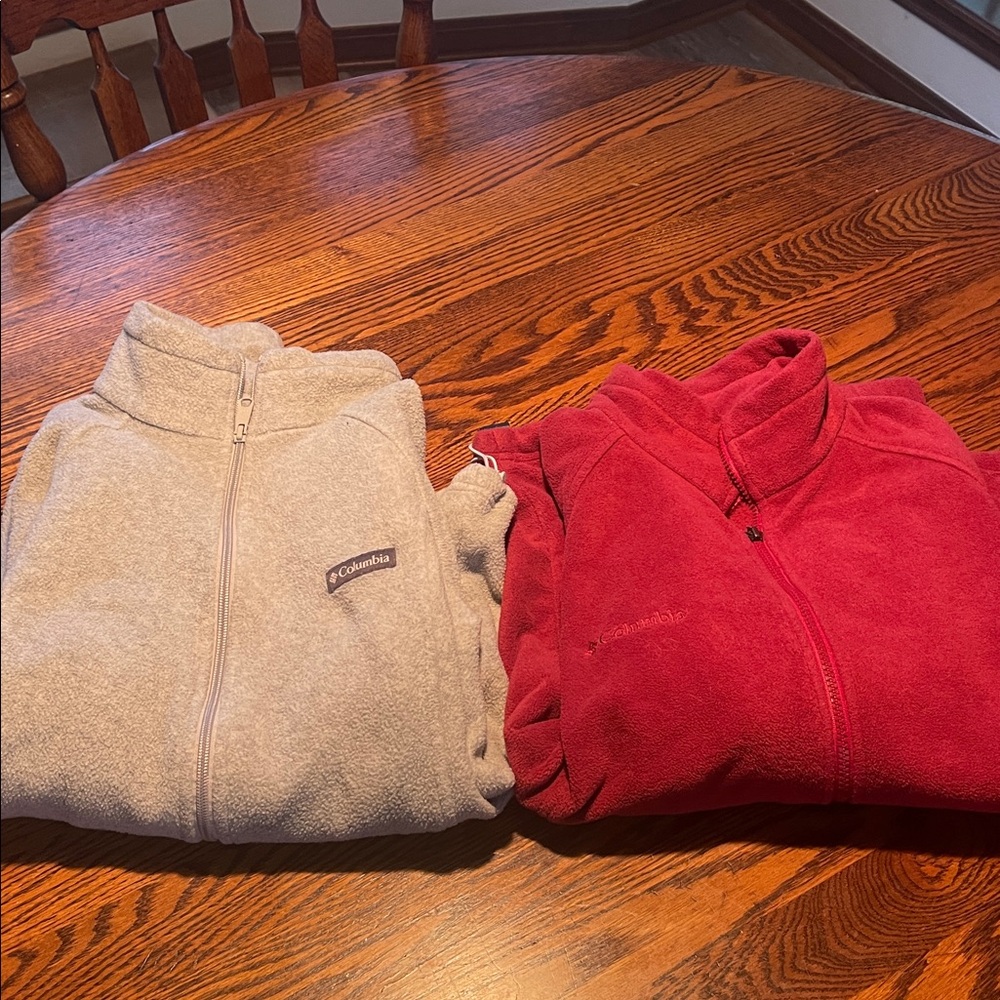 Columbia Fleece Jackets in Red and Tan